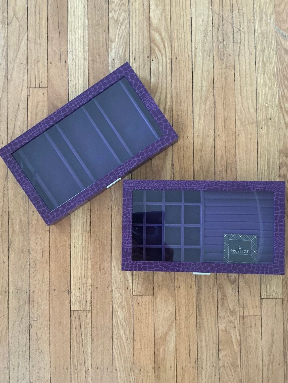 NEW 2-pc HSN Prestige Colleen Lopez Anti-Tarnish Purple Croco Jewelry Trays